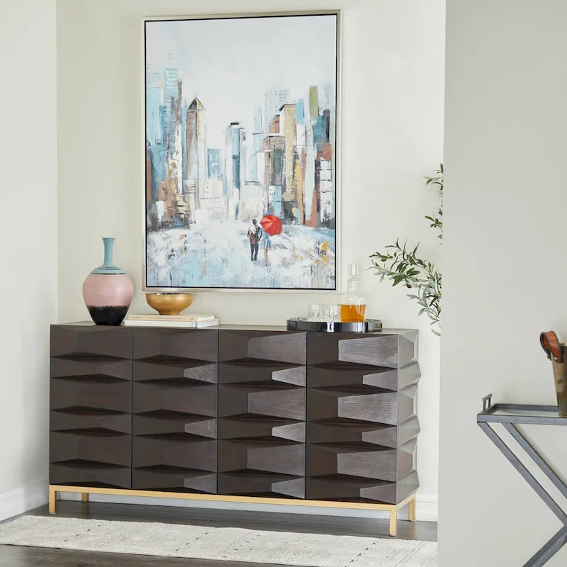 Brown 2/4-Door Geometric Cabinet with 1 Shelf, 2 Sizes