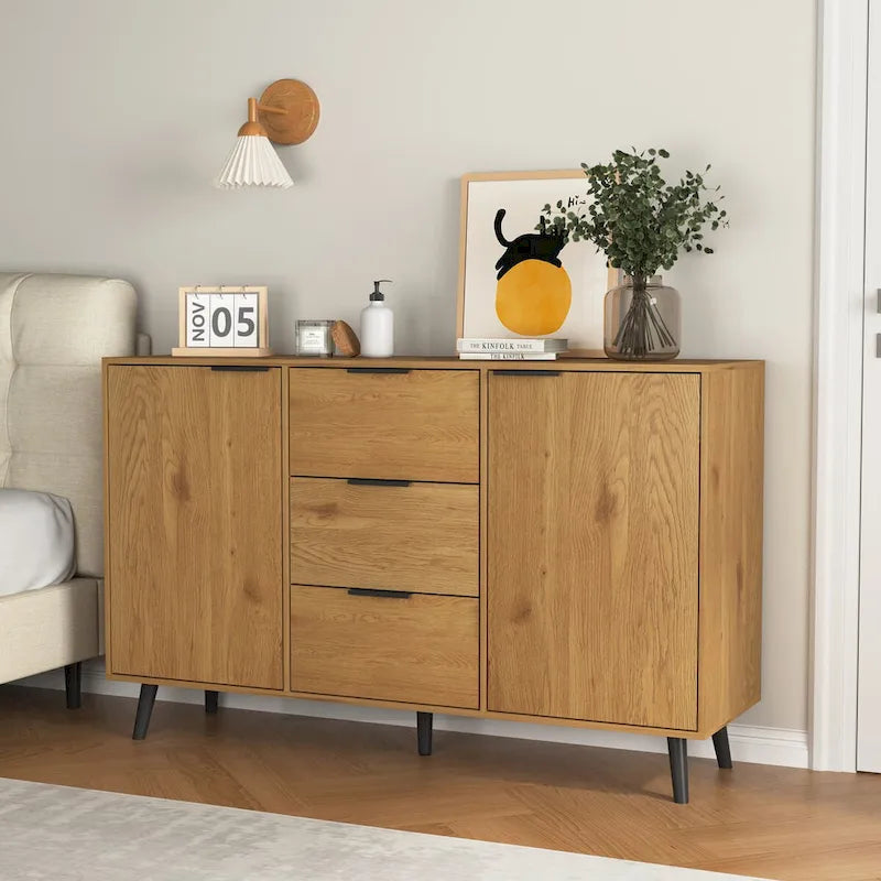 Sideboard Buffet Cabinet with Storage,Wood Coffee Bar Cabinet,47.2 Cabinet with 3 Drawers & 2 Doors,Buffet Cabinet Cupboard