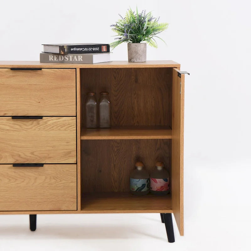 Sideboard Buffet Cabinet with Storage,Wood Coffee Bar Cabinet,47.2 Cabinet with 3 Drawers & 2 Doors,Buffet Cabinet Cupboard