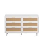 White 6-Drawer Rattan Dresser, 51"