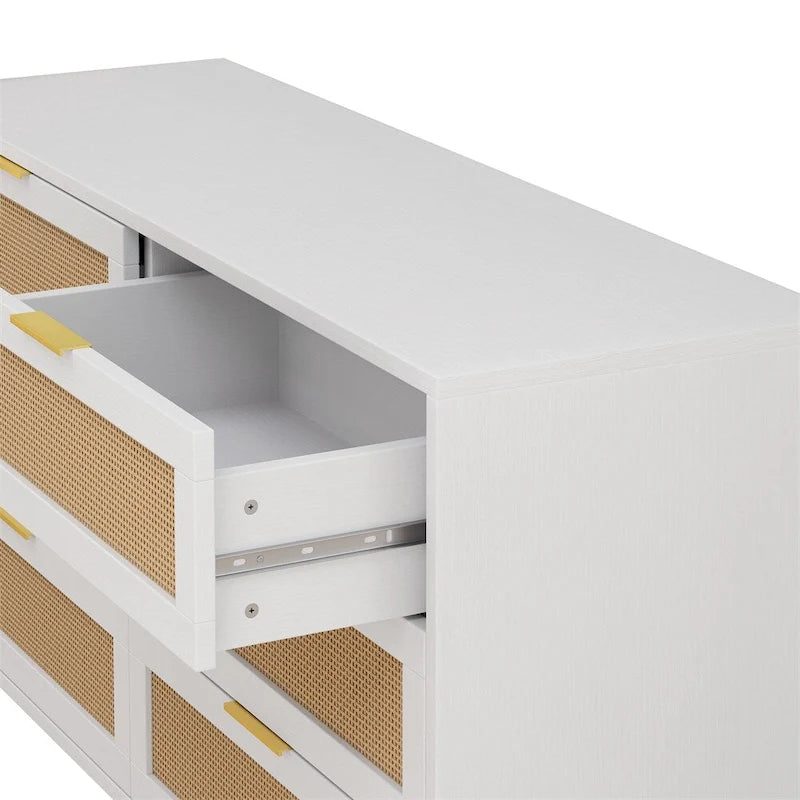White 6-Drawer Rattan Dresser, 51"