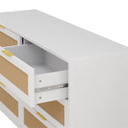 White 6-Drawer Rattan Dresser, 51"