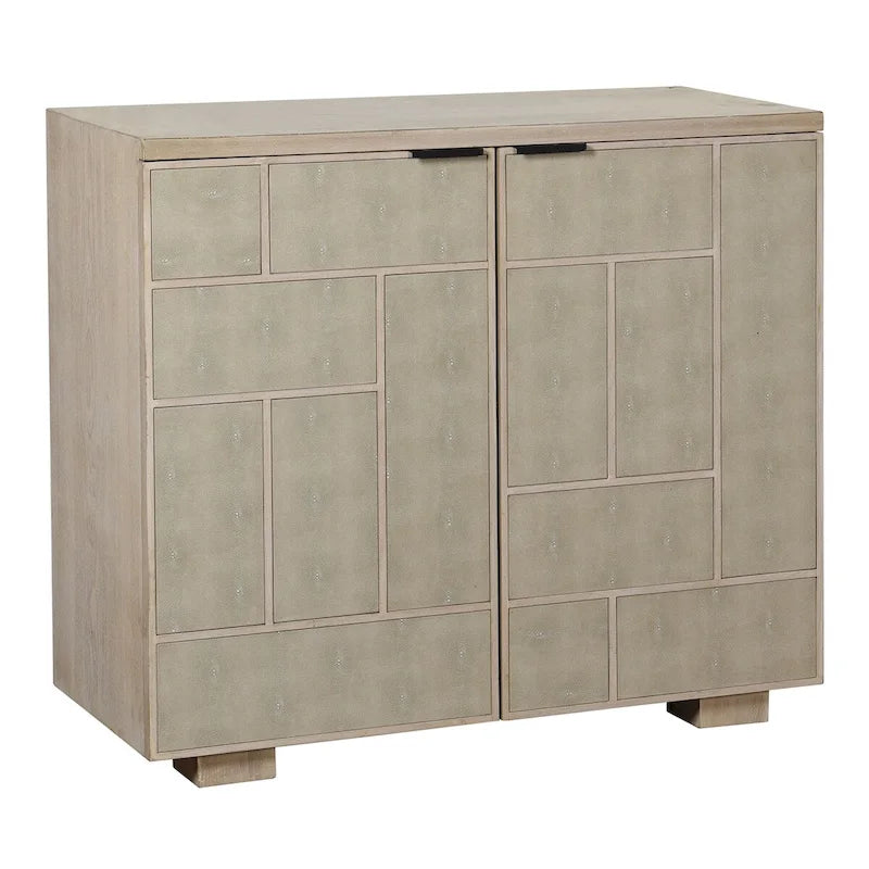 Light Cream 2-Door Shagreen Cabinet with Adjustable Shelves