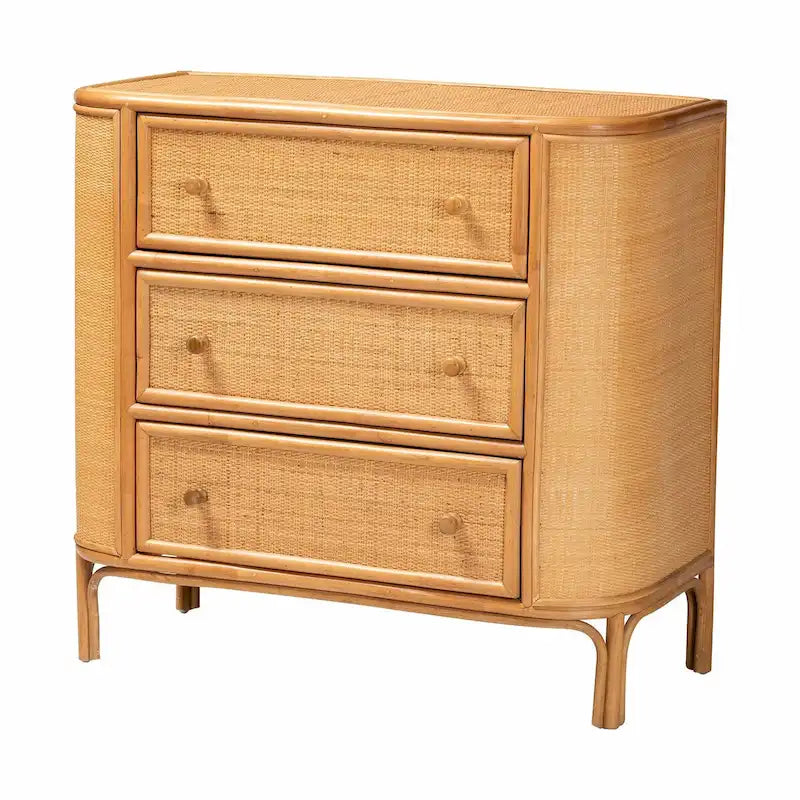 Light Honey 3-Drawer Rattan Storage Cabinet, 40.6"W