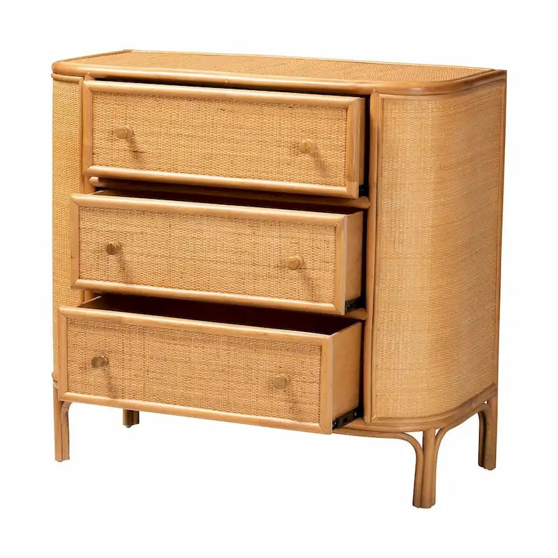 Light Honey 3-Drawer Rattan Storage Cabinet, 40.6"W