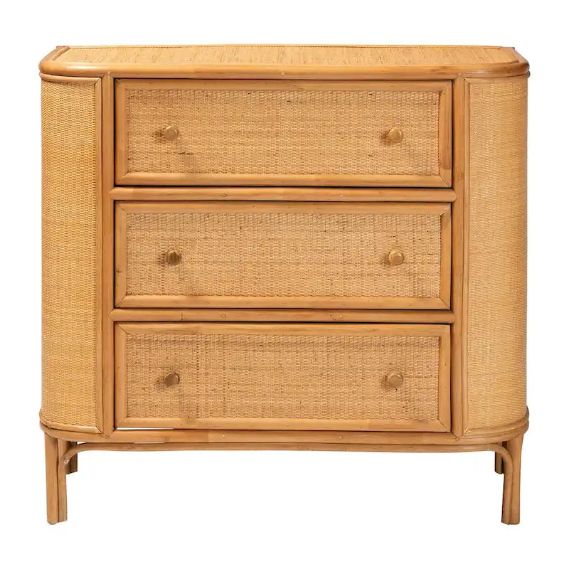 Light Honey 3-Drawer Rattan Storage Cabinet, 40.6"W