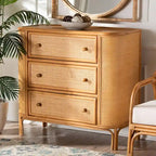 Light Honey 3-Drawer Rattan Storage Cabinet, 40.6"W