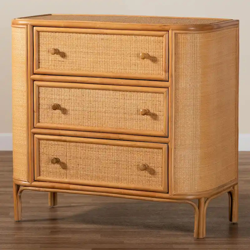 Light Honey 3-Drawer Rattan Storage Cabinet, 40.6"W