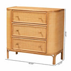 Light Honey 3-Drawer Rattan Storage Cabinet, 40.6"W