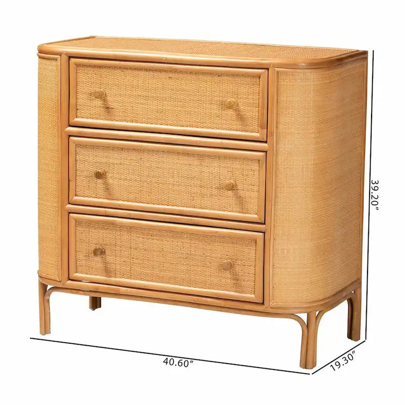 Light Honey 3-Drawer Rattan Storage Cabinet, 40.6"W