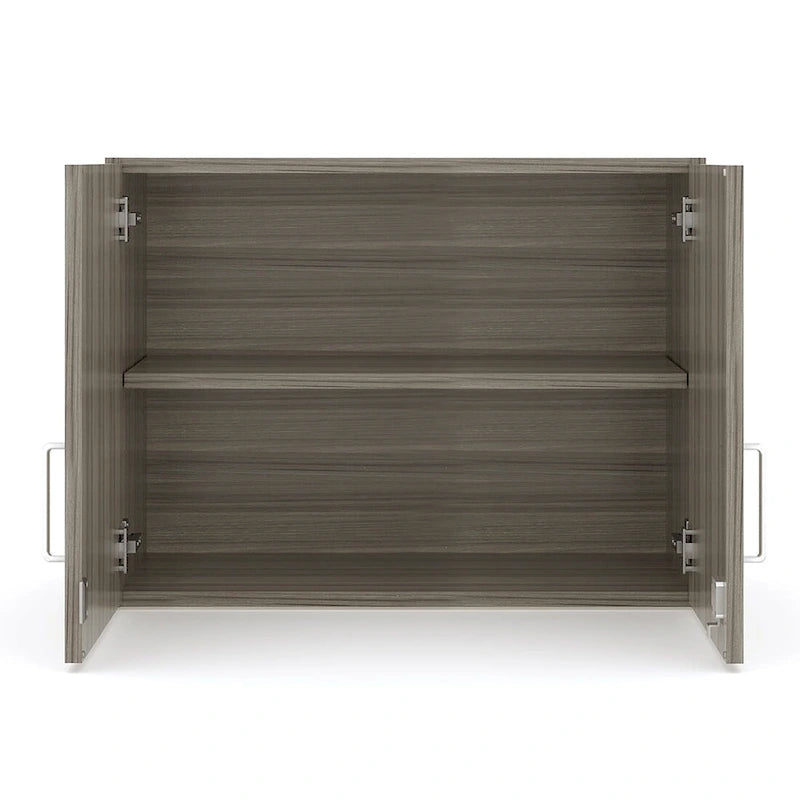 Maple / Shadow Elm Gray 2-Level Wall Cabinet with Locking Doors and Adjustable Shelf, Single