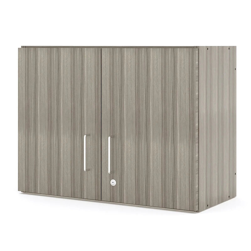 Maple / Shadow Elm Gray 2-Level Wall Cabinet with Locking Doors and Adjustable Shelf, Single