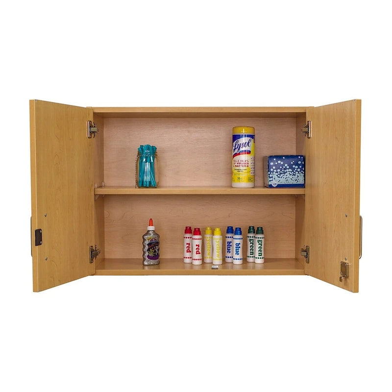 Maple / Shadow Elm Gray 2-Level Wall Cabinet with Locking Doors and Adjustable Shelf, Single