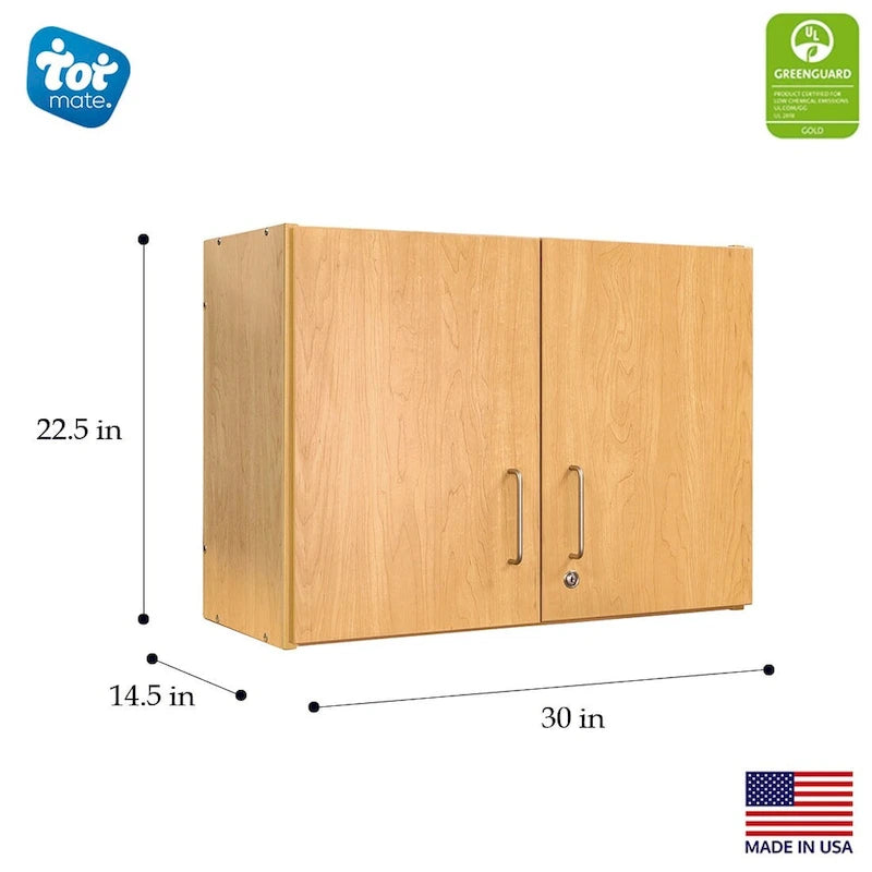 Maple / Shadow Elm Gray 2-Level Wall Cabinet with Locking Doors and Adjustable Shelf, Single