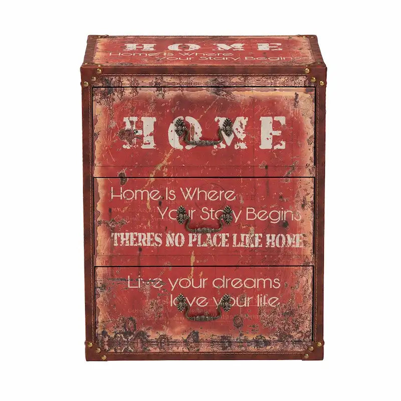 Red Vintage Faux Leather 3-Drawer Storage Trunk