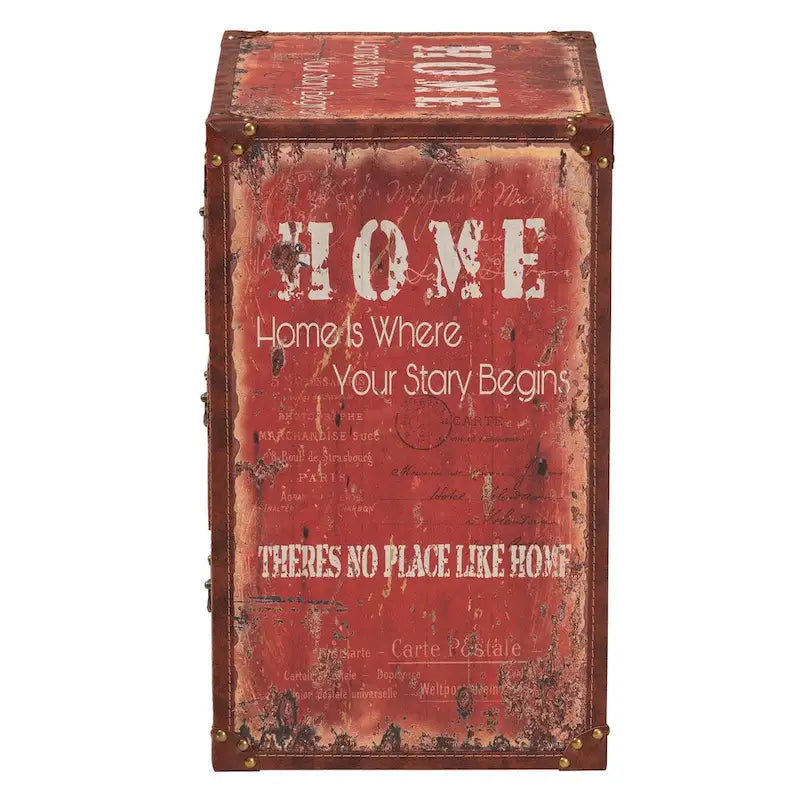 Red Vintage Faux Leather 3-Drawer Storage Trunk