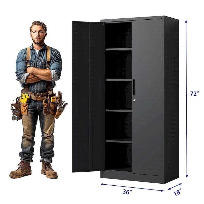 Metal Garage Storage Cabinet Tool Steel with Doors and 4 Shelves