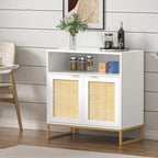 White 2-Door Rattan Buffet Sideboard with Adjustable Shelf