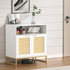 White 2-Door Rattan Buffet Sideboard with Adjustable Shelf
