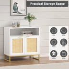 White 2-Door Rattan Buffet Sideboard with Adjustable Shelf