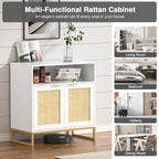 White 2-Door Rattan Buffet Sideboard with Adjustable Shelf