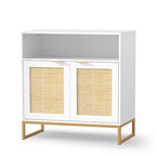 White 2-Door Rattan Buffet Sideboard with Adjustable Shelf