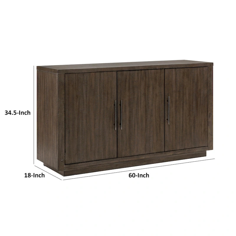 Brown 60-Inch Sideboard Buffet Server with 3 Cabinets and Adjustable Shelves, Single
