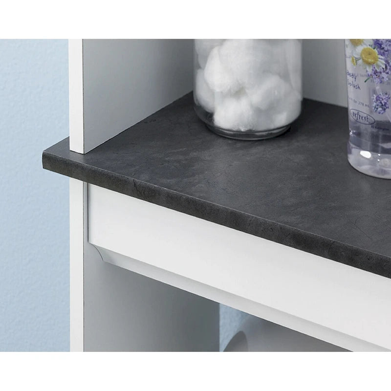 White/Grey Over-Toilet Etagere with Door & Adjustable Shelves