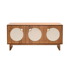 Walnut / Brass Mid-Century Sideboard with Fabric Doors and Adjustable Shelves, Single