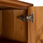 Walnut / Brass Mid-Century Sideboard with Fabric Doors and Adjustable Shelves, Single