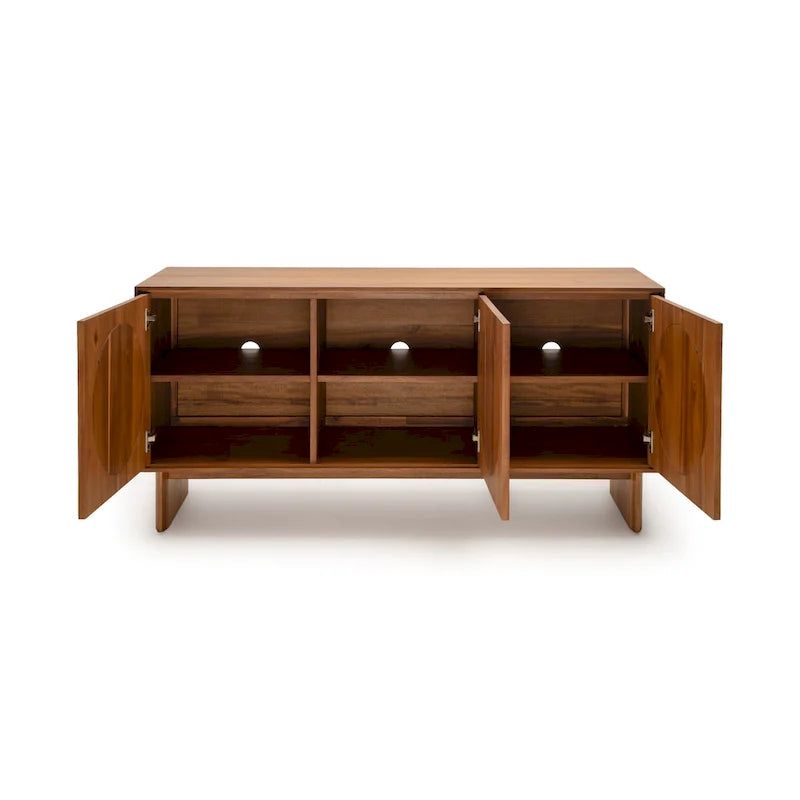 Walnut / Brass Mid-Century Sideboard with Fabric Doors and Adjustable Shelves, Single
