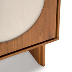 Walnut / Brass Mid-Century Sideboard with Fabric Doors and Adjustable Shelves, Single