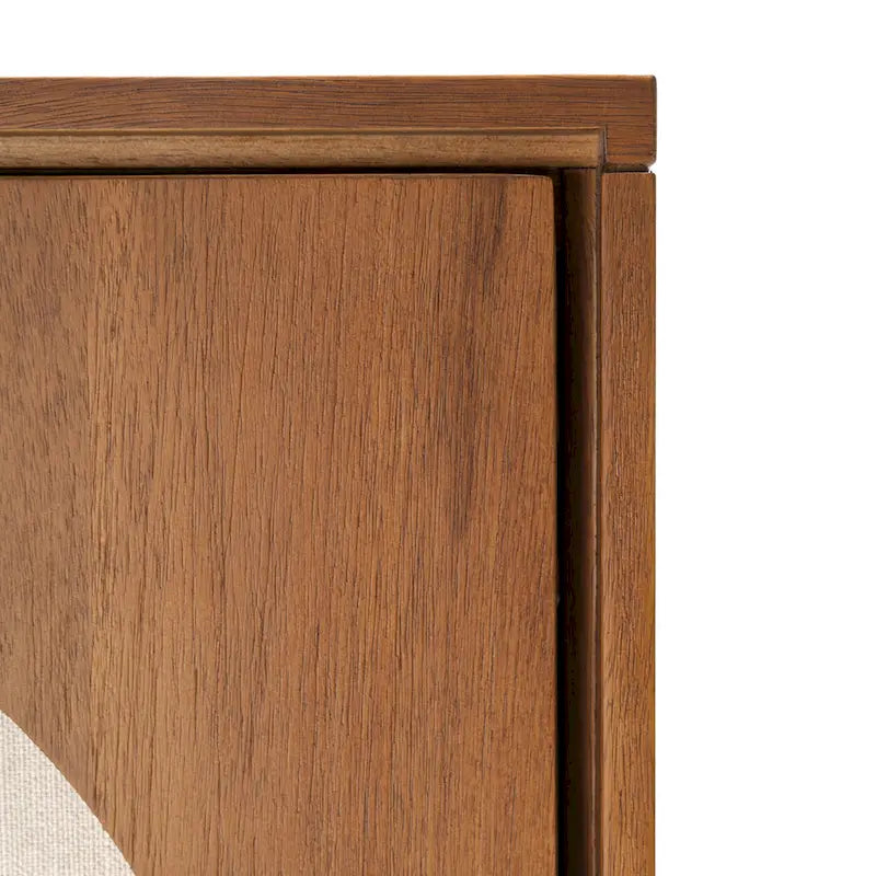 Walnut / Brass Mid-Century Sideboard with Fabric Doors and Adjustable Shelves, Single