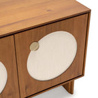 Walnut / Brass Mid-Century Sideboard with Fabric Doors and Adjustable Shelves, Single