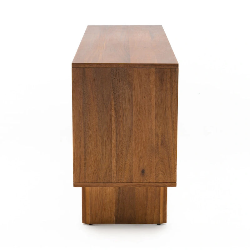Walnut / Brass Mid-Century Sideboard with Fabric Doors and Adjustable Shelves, Single