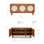 Walnut / Brass Mid-Century Sideboard with Fabric Doors and Adjustable Shelves, Single