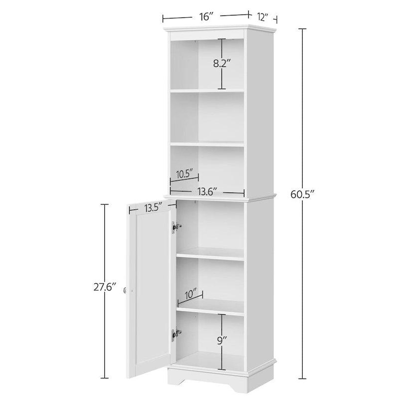 White 1-Door Freestanding Bathroom Floor Cabinet with 3 Open Shelves