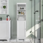 White 1-Door Freestanding Bathroom Floor Cabinet with 3 Open Shelves