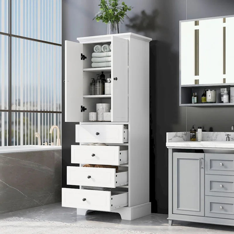 Bathroom Storage Cabinet with 2 Doors and 4 Drawers