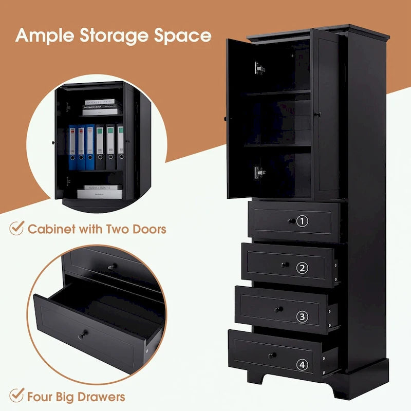 Bathroom Storage Cabinet with 2 Doors and 4 Drawers