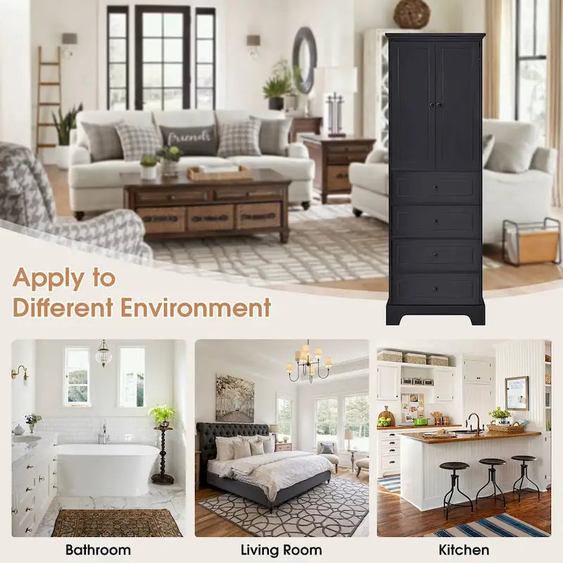 Bathroom Storage Cabinet with 2 Doors and 4 Drawers