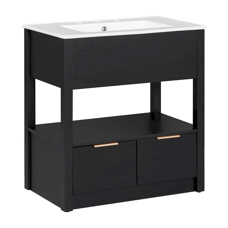 Bathroom Cabinet with Open Storage Shelf and Two Drawers