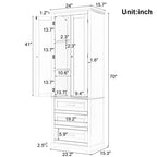 Freestanding Storage Cabinet with Two Doors, 3 Drawers, and Adjustable Shelves