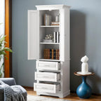 Freestanding Storage Cabinet with Two Doors, 3 Drawers, and Adjustable Shelves