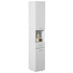 White Tall Freestanding Linen Tower Cabinet with 2 Doors, 1 Drawer and Open Shelf, Single