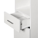White Tall Freestanding Linen Tower Cabinet with 2 Doors, 1 Drawer and Open Shelf, Single