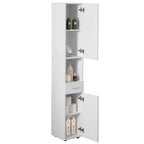 White Tall Freestanding Linen Tower Cabinet with 2 Doors, 1 Drawer and Open Shelf, Single