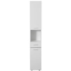 White Tall Freestanding Linen Tower Cabinet with 2 Doors, 1 Drawer and Open Shelf, Single