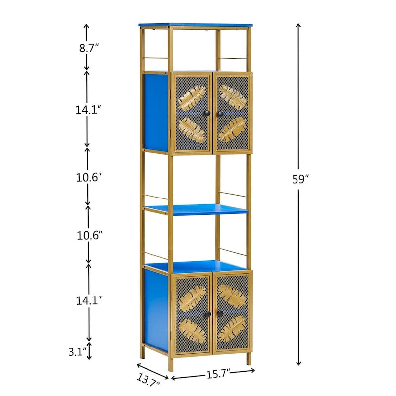 Tall Large Freestanding Storage Cabinet with Open Compartments and 2 Cabinets with Doors