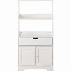 Tall Freestanding Wooden Storage Vanity, Kitchen Pantry, and Bathroom Cabinet Organizer, A drawer and 2 Door Cabinet, White